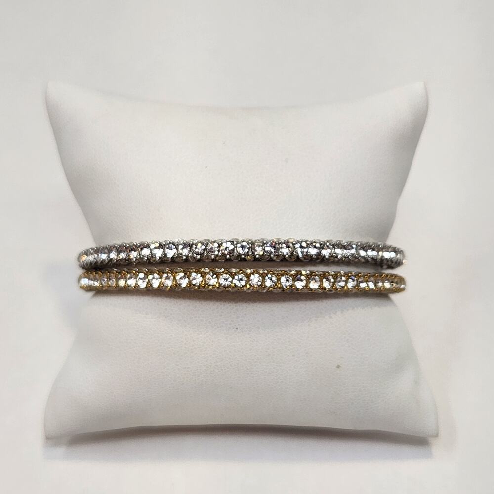 Juicy Couture Clear Crystal Pave Bangle Bracelet Set of 2 Gold Tone Silver Tone